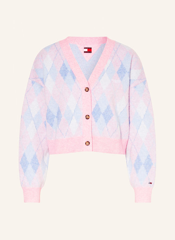 TOMMY JEANS Cropped cardigan PINK/ WHITE/ LIGHT BLUE