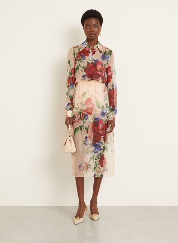 DOLCE & GABBANA Spódnica z jedwabiu ZIELONY / BEŻOWY / CIEMNOCZERWONY