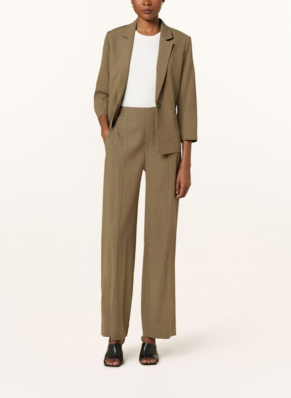 VINCE Wide leg trousers with linen OLIVE