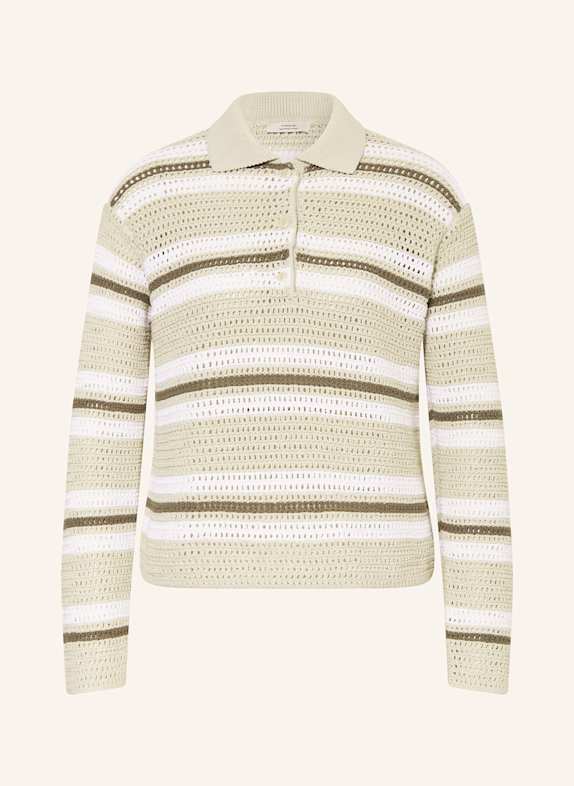 VINCE Strick-Poloshirt HELLGRÜN/ TAUPE/ WEISS