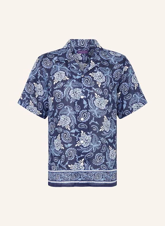 RALPH LAUREN PURPLE LABEL Resorthemd Regular Fit aus Leinen DUNKELBLAU/ HELLBLAU