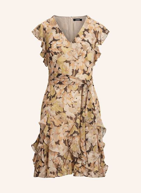 LAUREN RALPH LAUREN Kleid POLY mit Volants HELLGRÜN/ DUNKELBRAUN/ NUDE