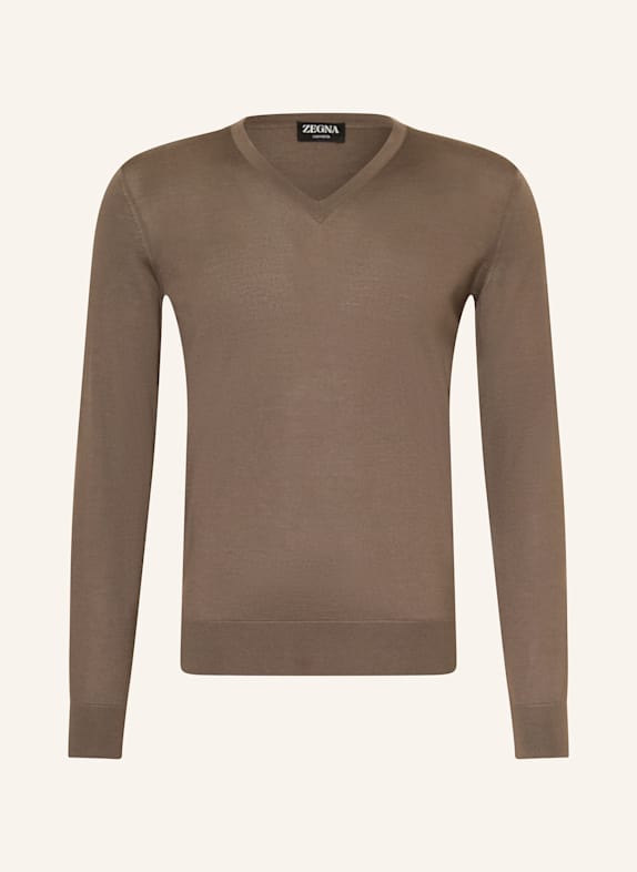 ZEGNA Cashmere-Pullover CASHSETA mit Seide TAUPE