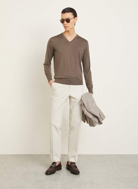 ZEGNA Kasjmier trui CASHSETA met zijde TAUPE