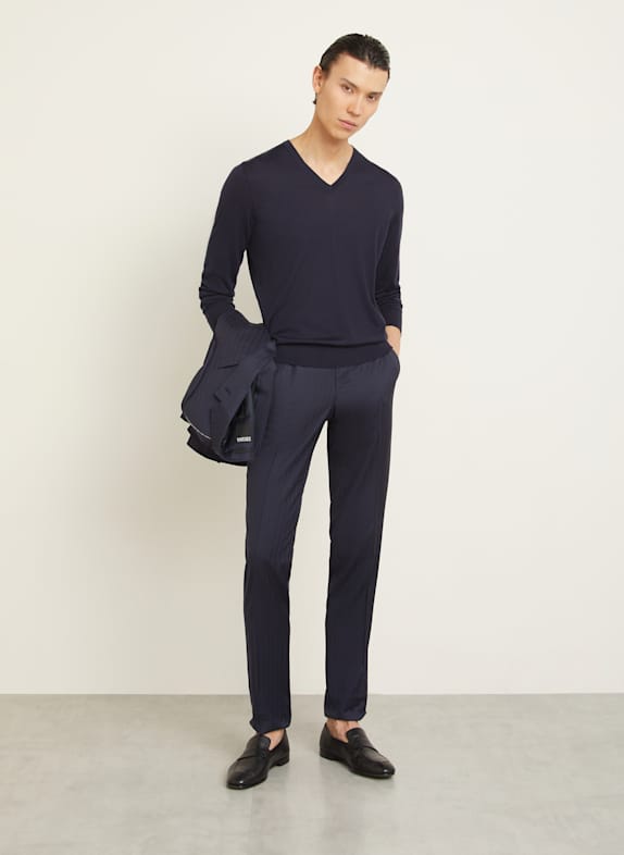 ZEGNA Kasjmier trui CASHSETA met zijde DONKERBLAUW