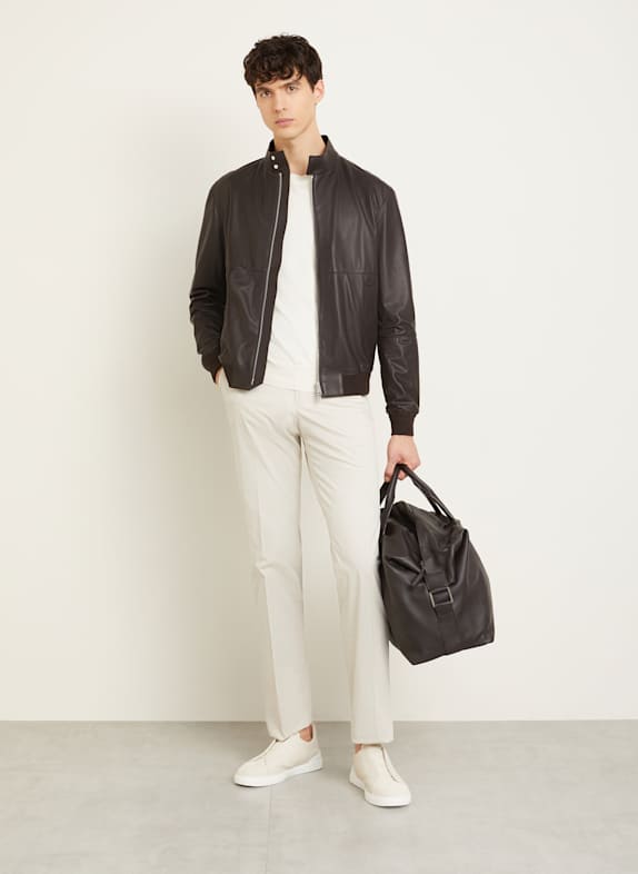 ZEGNA Leren blouson MARRON FONCÉ