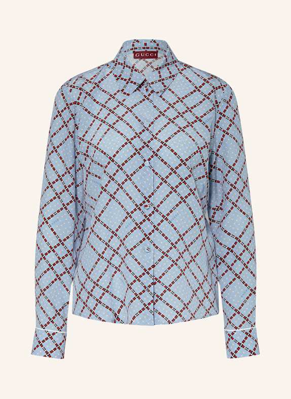 GUCCI Hemdbluse aus Seide HELLBLAU/ ROT/ WEISS