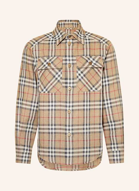 BURBERRY Overshirt mit Leinen BEIGE/ ROT/ SCHWARZ