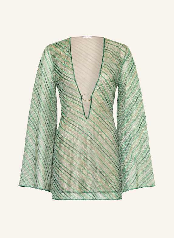 Oséree Sukienka plażowa SHINY STRIPES z błyszczącą przędzą ZIELONY / ZŁOTY / SREBRNY