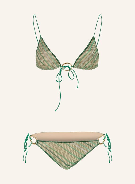 Oséree Triangel-Bikini SHINY STRIPES mit Glitzergarn GRÜN/ GOLD/ SILBER