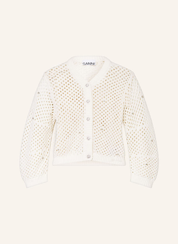 GANNI Strickjacke mit Schmucksteinen WEISS