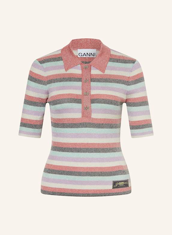 GANNI Strick-Poloshirt mit Glitzergarn LILA/ SCHWARZ/ ROT