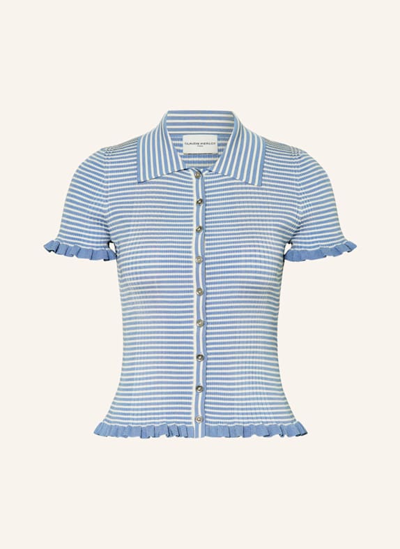 CLAUDIE PIERLOT Strickbluse mit Rüschen HELLBLAU/ WEISS