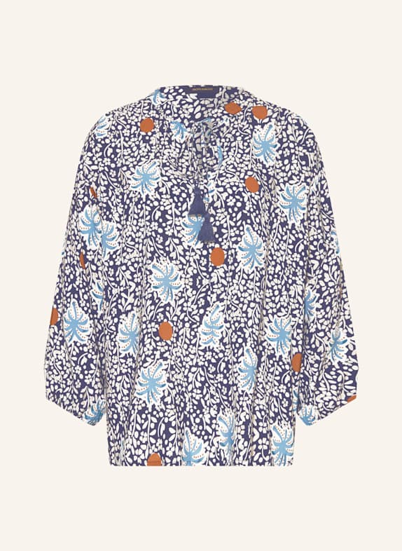 MORE & MORE Blusenshirt mit 3/4-Arm DUNKELBLAU/ HELLBLAU/ COGNAC