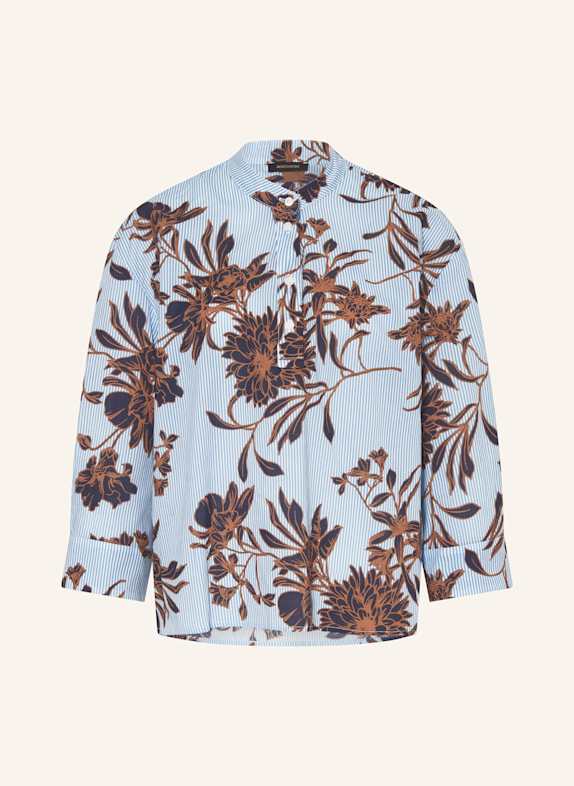 MORE & MORE Blusenshirt mit 3/4-Arm DUNKELBLAU/ HELLBLAU/ COGNAC