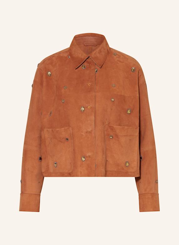 LUISA CERANO Lederjacke mit Schmucksteinen COGNAC