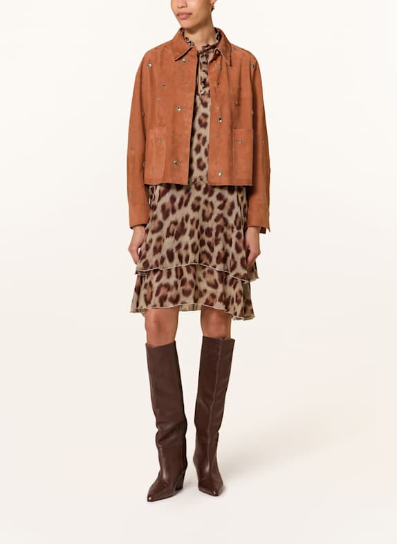 LUISA CERANO Lederjacke mit Schmucksteinen COGNAC