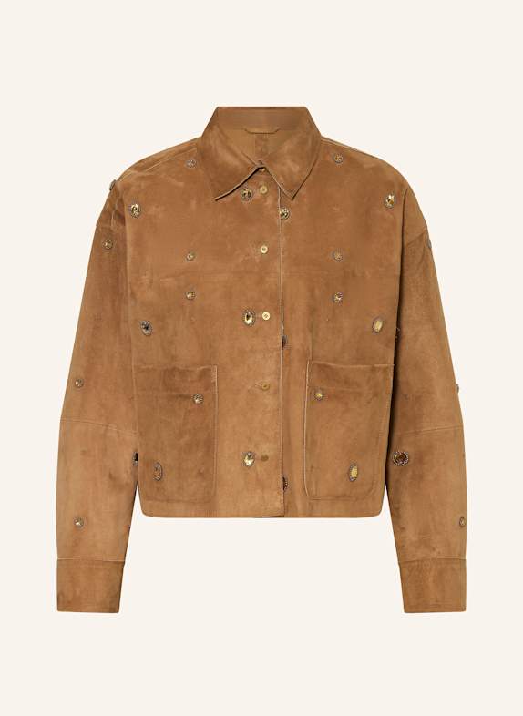 LUISA CERANO Lederjacke mit Schmucksteinen KHAKI