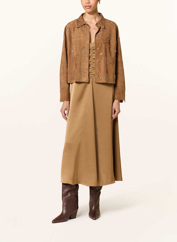 LUISA CERANO Lederjacke mit Schmucksteinen KHAKI