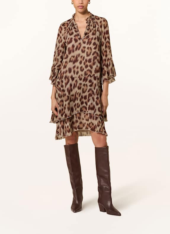 LUISA CERANO Dress with frills LIGHT BROWN/ BROWN