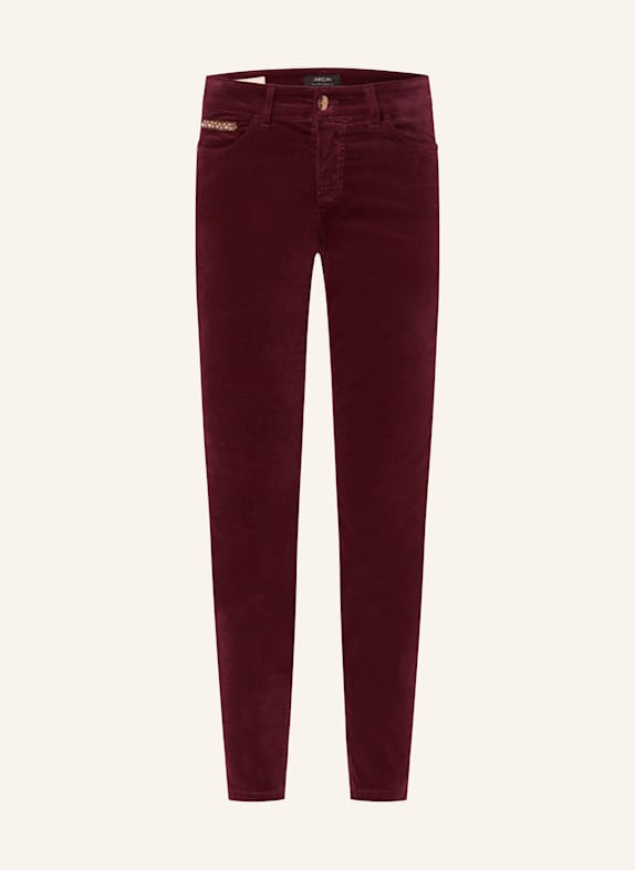 MARC CAIN SILVI velvet trousers with decorative gems 294 bright maroon