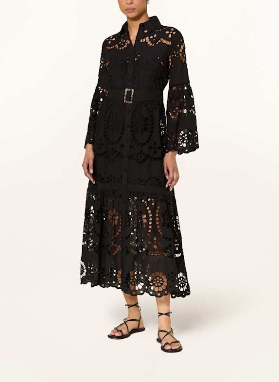 MISS JUNE Košilové šaty z děrované krajky ČERNÁ