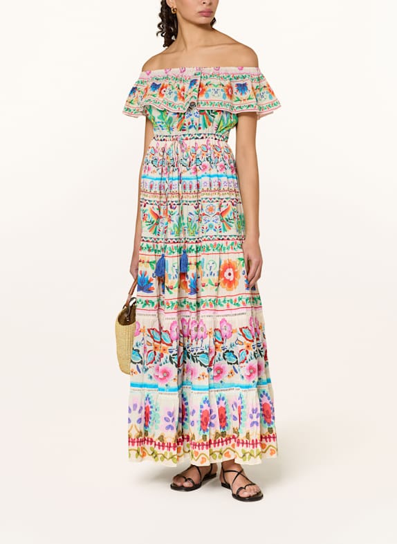 MISS JUNE Off-Shoulder-Kleid WEISS/ GRÜN/ TÜRKIS