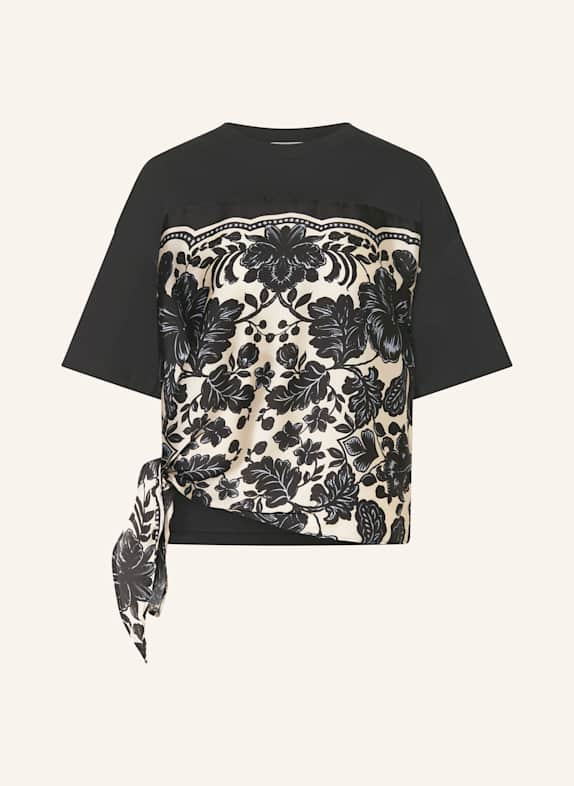 SANDRO T-Shirt im Materialmix SCHWARZ/ ECRU