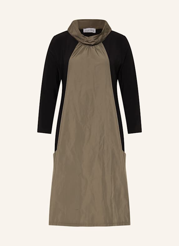 Joseph Ribkoff Dress in mixed materials with 3/4 sleeve BLACK/ OLIVE
