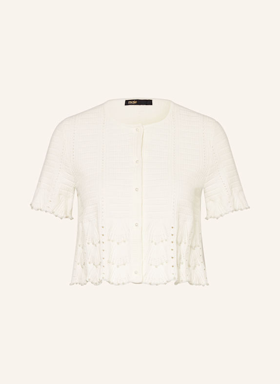 maje Cropped-Strickshirt mit Schmuckperlen WEISS