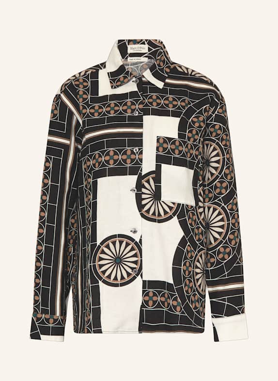 Marc O'Polo Boy Regular Fit Polo Neck Patterned Pique Short Sleeved Polo T-Shirt SCHWARZ/ WEISS/ COGNAC