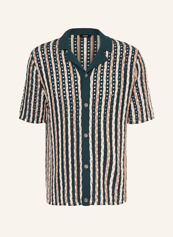 REISS Strickhemd ROULETTE Comfort Fit DUNKELGRÜN/ BEIGE/ WEISS