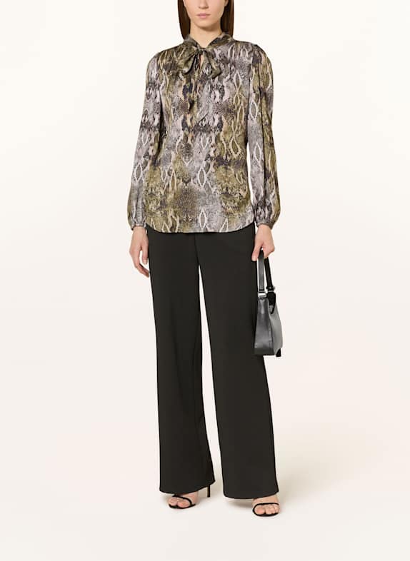 MARC AUREL Satin blouse met kraag ZWART / KAKI
