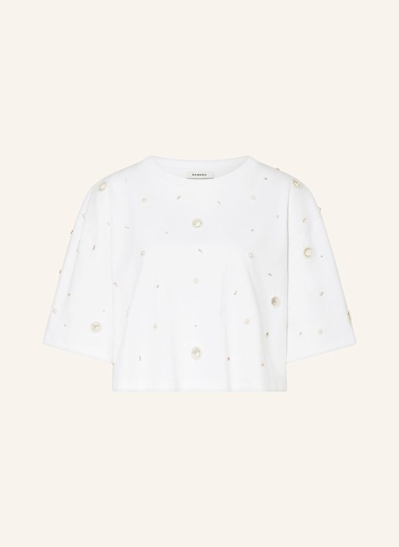 SANDRO Cropped-Shirt mit Schmuckperlen und Schmucksteinen WEISS