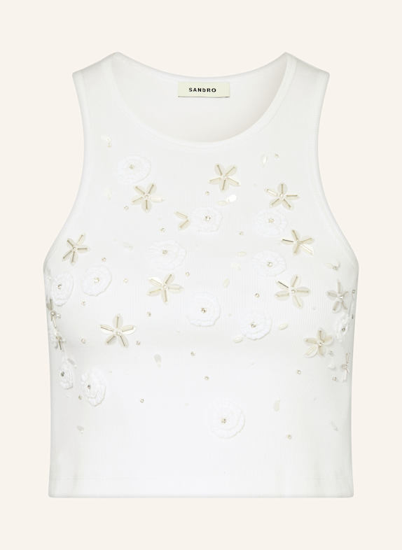 SANDRO Cropped-Top mit Schmucksteinen WEISS