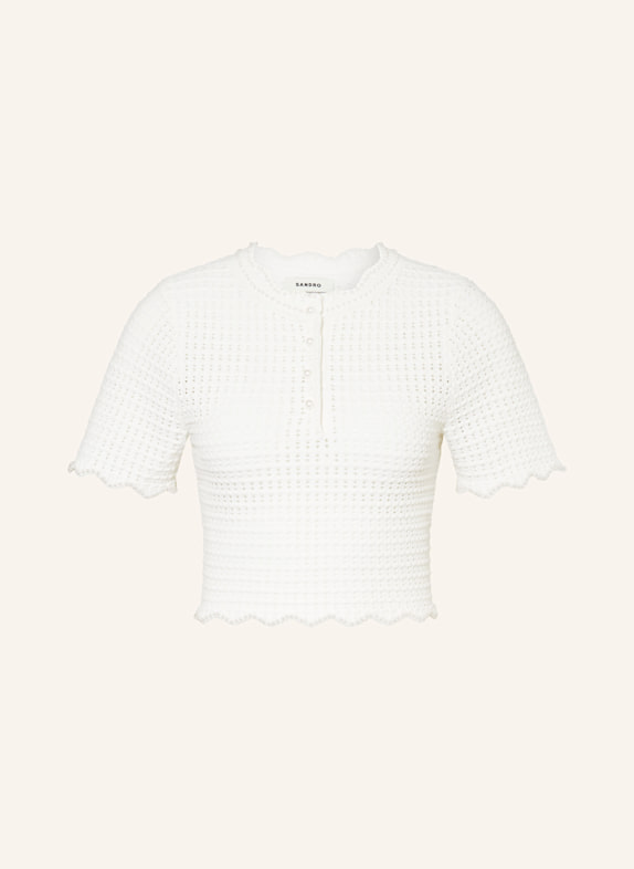 SANDRO Cropped-Strickshirt mit Schmuckperlen WEISS