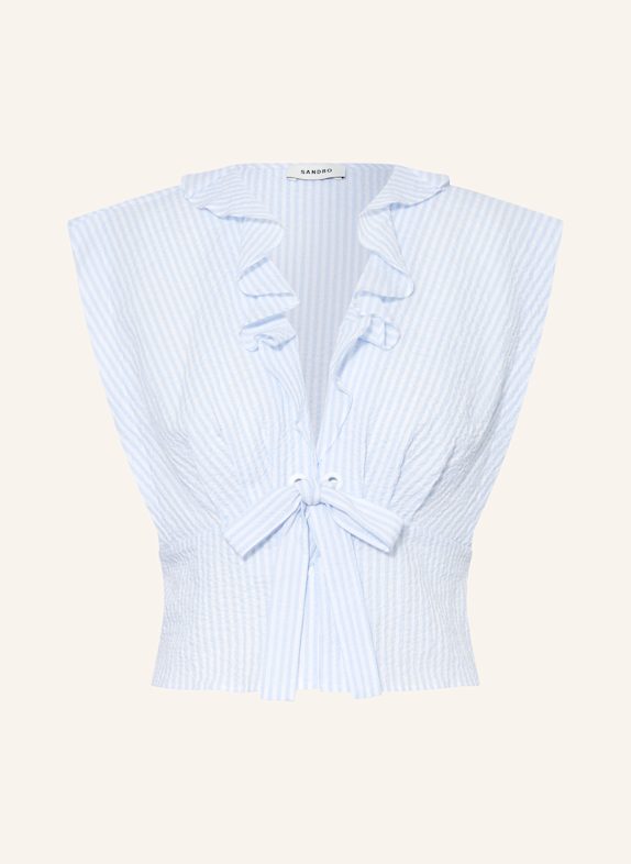 SANDRO Blusentop mit Volants HELLBLAU/ WEISS