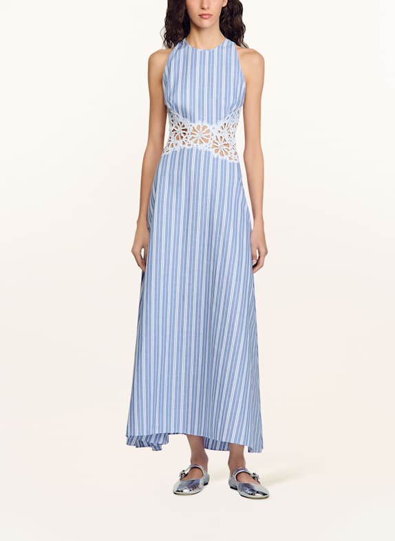 SANDRO Kleid mit Leinen BLAU/ WEISS