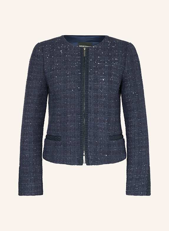 EMPORIO ARMANI Tweed-Blazer mit Pailletten DUNKELBLAU