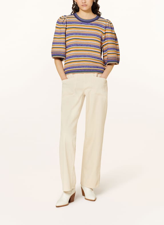 ba&sh FARFAELA sweater med 3/4-ærmer HVID / PETROL / LILLA