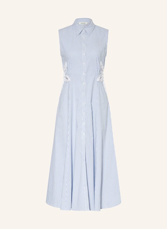 SANDRO Hemdblusenkleid mit Schmucksteinen HELLBLAU/ WEISS