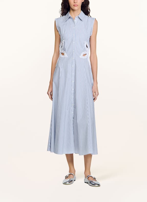 SANDRO Hemdblusenkleid mit Schmucksteinen HELLBLAU/ WEISS