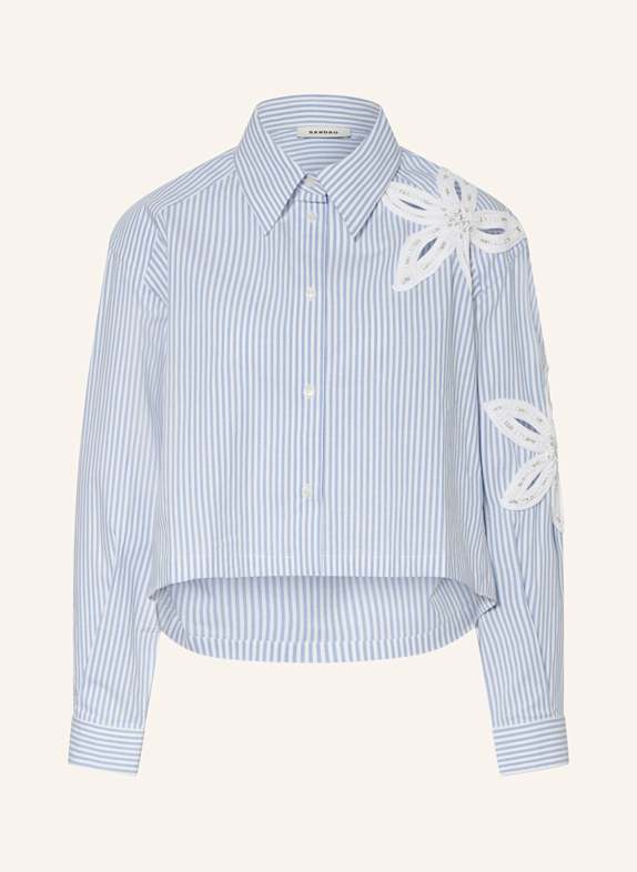 SANDRO Hemdbluse mit Schmucksteinen HELLBLAU/ WEISS