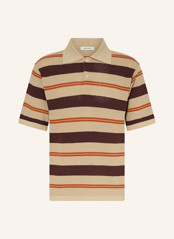 SANDRO Strick-Poloshirt HELLBRAUN/ DUNKELBRAUN/ DUNKELORANGE