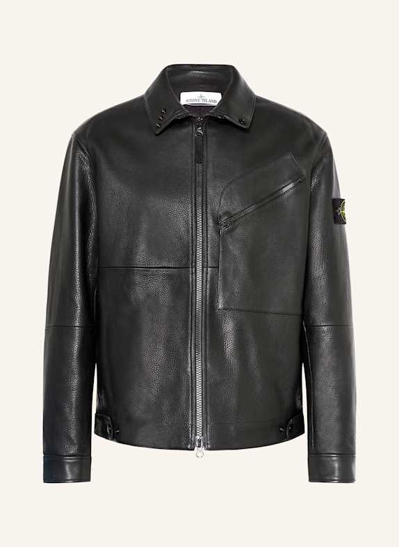 STONE ISLAND Lederjacke SCHWARZ