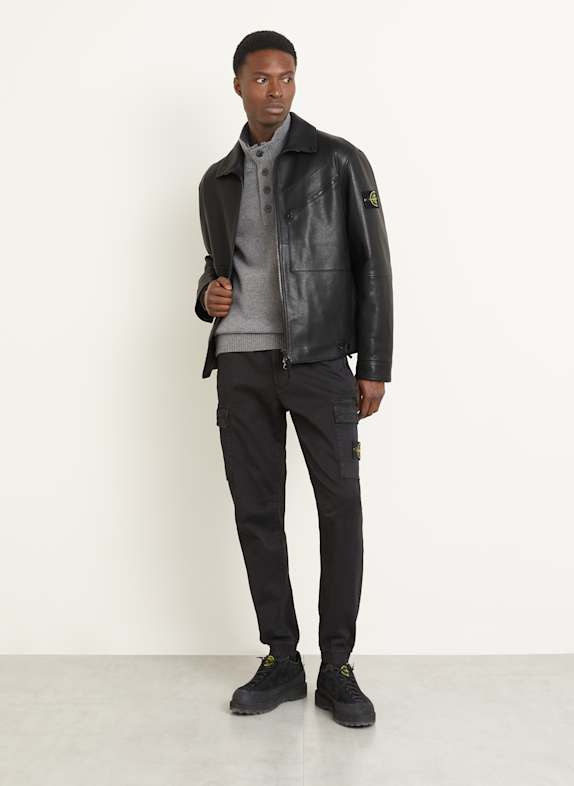 STONE ISLAND Lederjacke SCHWARZ