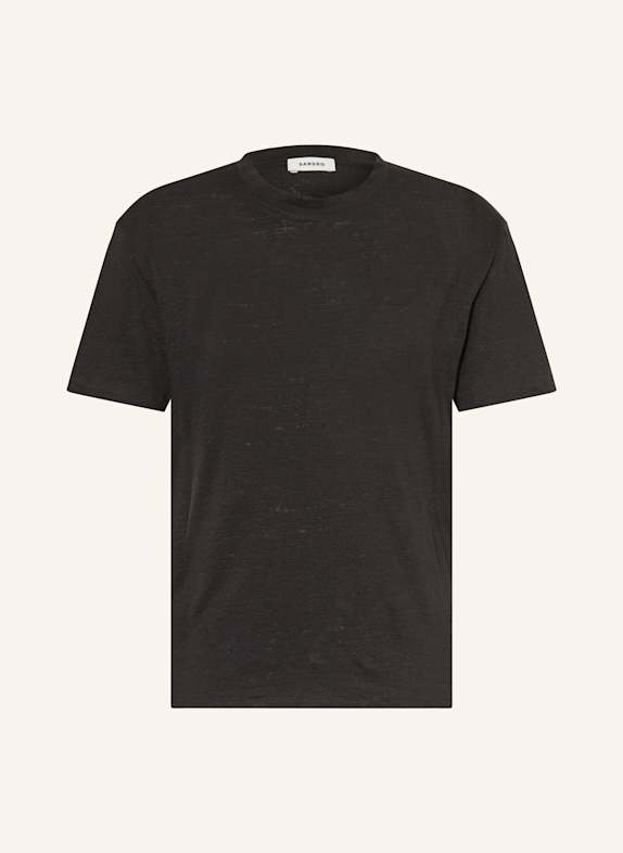 SANDRO T-Shirt aus Leinen SCHWARZ