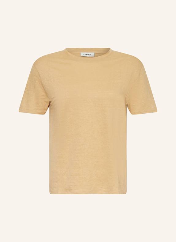 SANDRO T-Shirt aus Leinen CAMEL