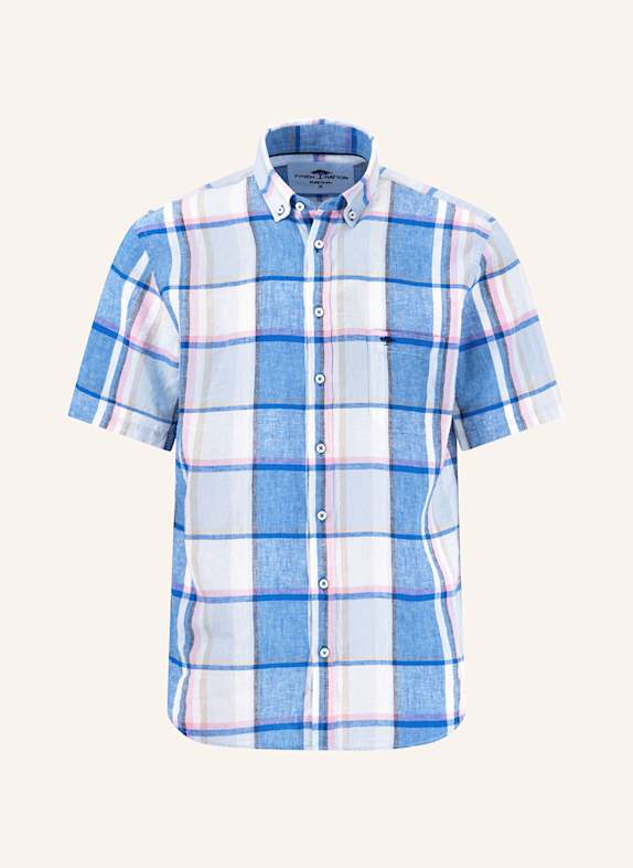 FYNCH-HATTON Kurzarm-Hemd Comfort Fit aus Leinen WEISS/ BLAU/ ROSA