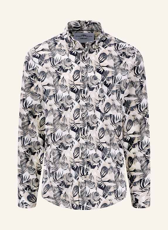 FYNCH-HATTON Leinenhemd Regular Fit BEIGE/ CREME/ DUNKELBLAU